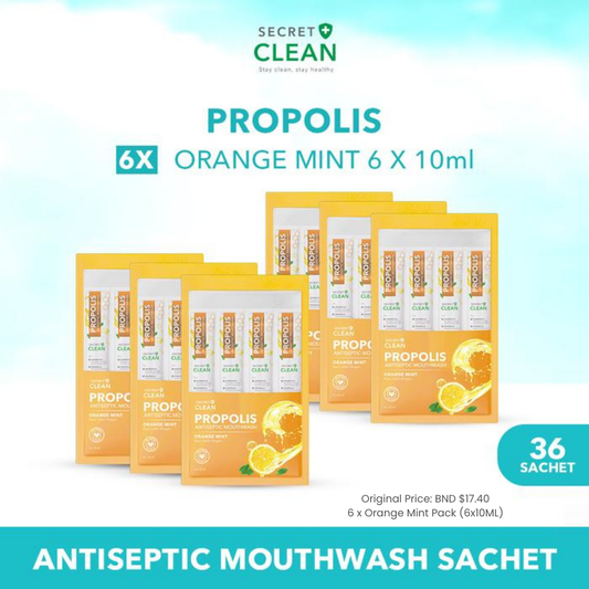 Secret Clean Orange Mint Mouthwash 6-Pack Bundle (Sachet 36x10ml)