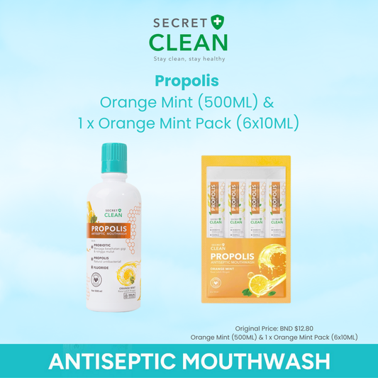Secret Clean Orange Mint Mouthwash (500ml) & Orange Mint Mouthwash (Sachet 6x10ml)