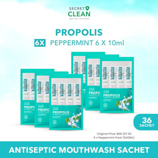 Secret Clean Peppermint Mouthwash 6-Pack Bundle (Sachet 36x10ml)