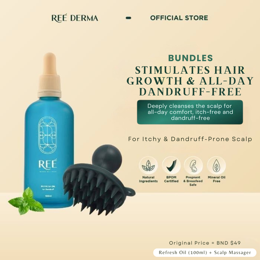 Ree Derma Refresh Hair Oil + Scalp Massager Bundle