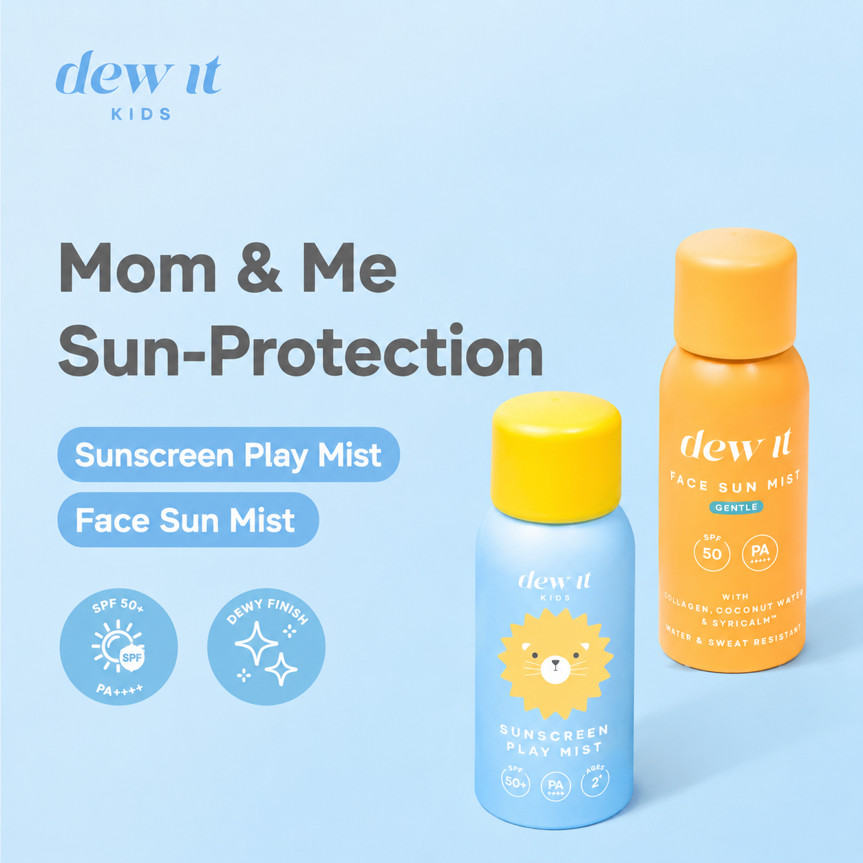 Dew It Mom & Me Sunscreen Spray (Face Sun Mist + Kids Sunscreen Play Mist)